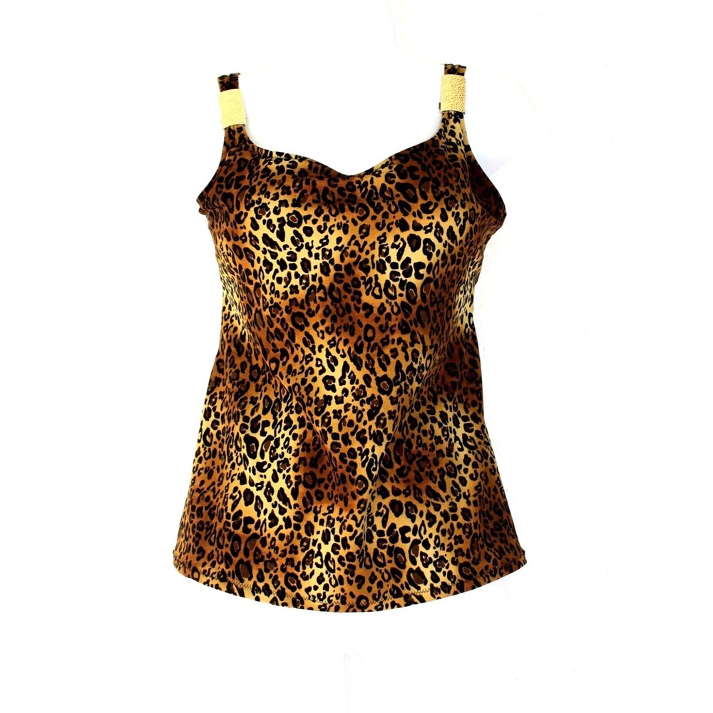 TRIMSHAPER Tankini Swimsuit Top 12 Brown Beige Animal Print Golden Details #02